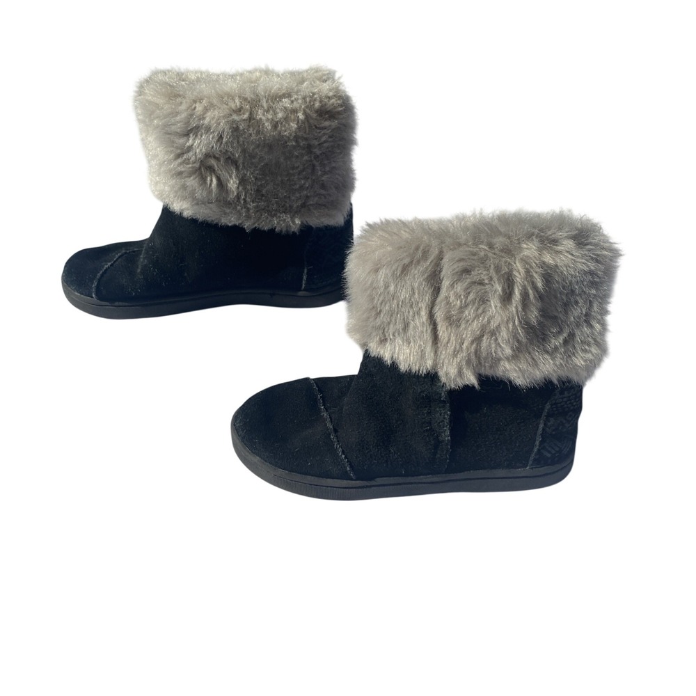 TOMS Nepal Boot Black Suede with Metallic Faux Fur Toddler Size 10